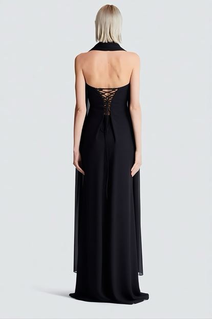 Siyah Işıltı Detaylı Abiye Elbise